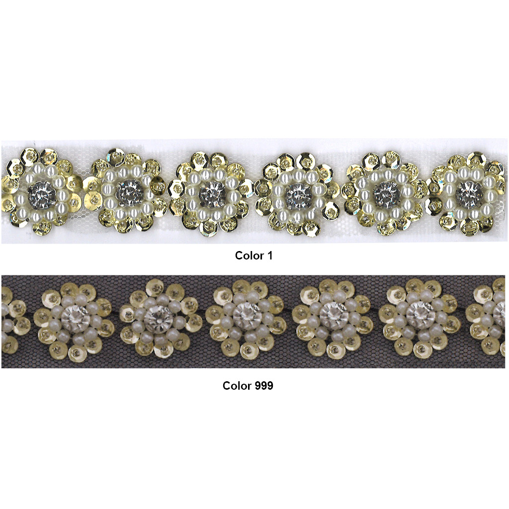 Galón pedrería bordado sobre tul