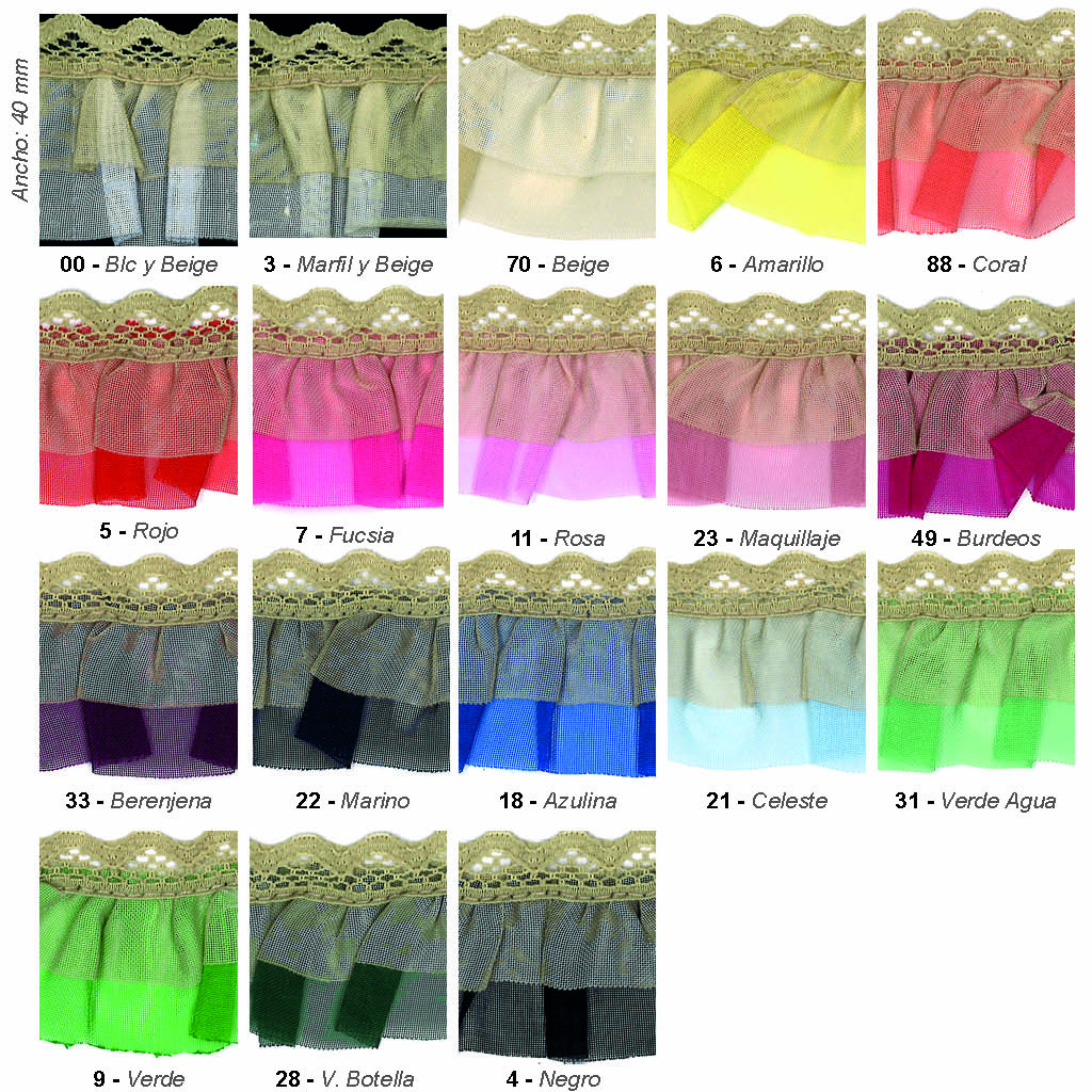 Plisado doble gasa con puntilla 40 mm