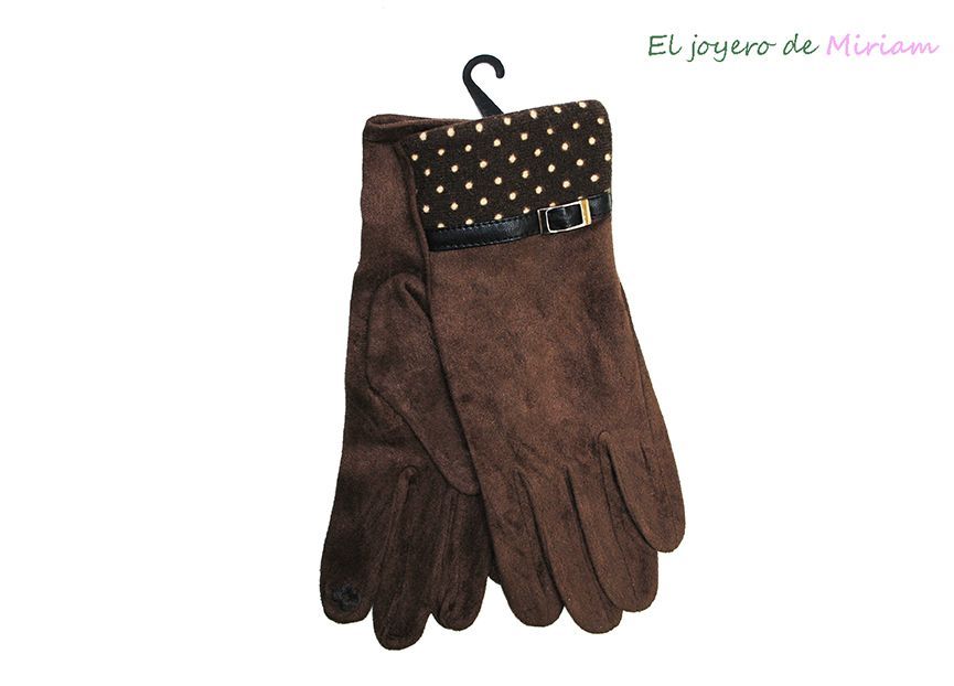 Guantes marrones con lunares