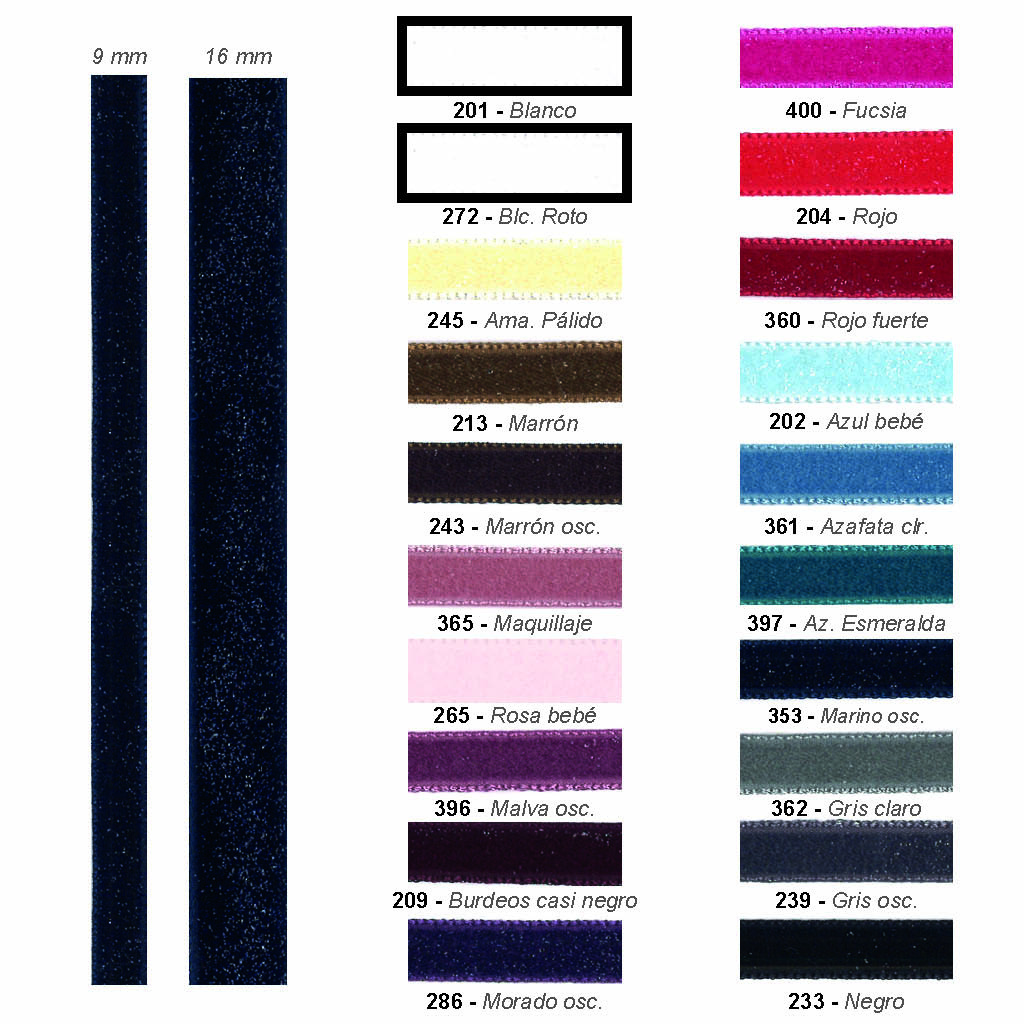 Cinta terciopelo con brillo 9 y 16 mm