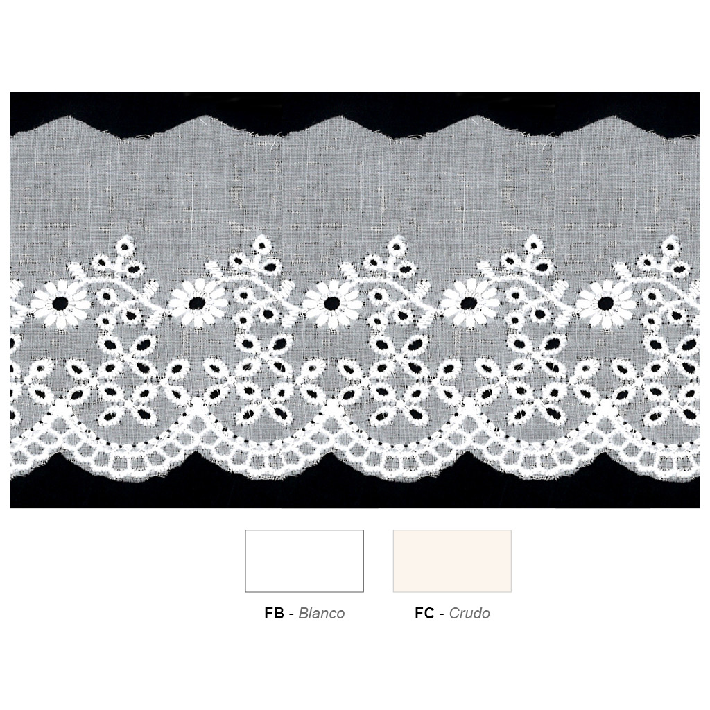 Tira bordada blanco y crudo 75 mm