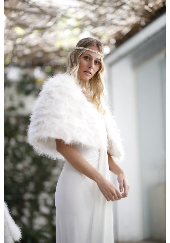 Estola blanca pelo avestruz - Imagen 2