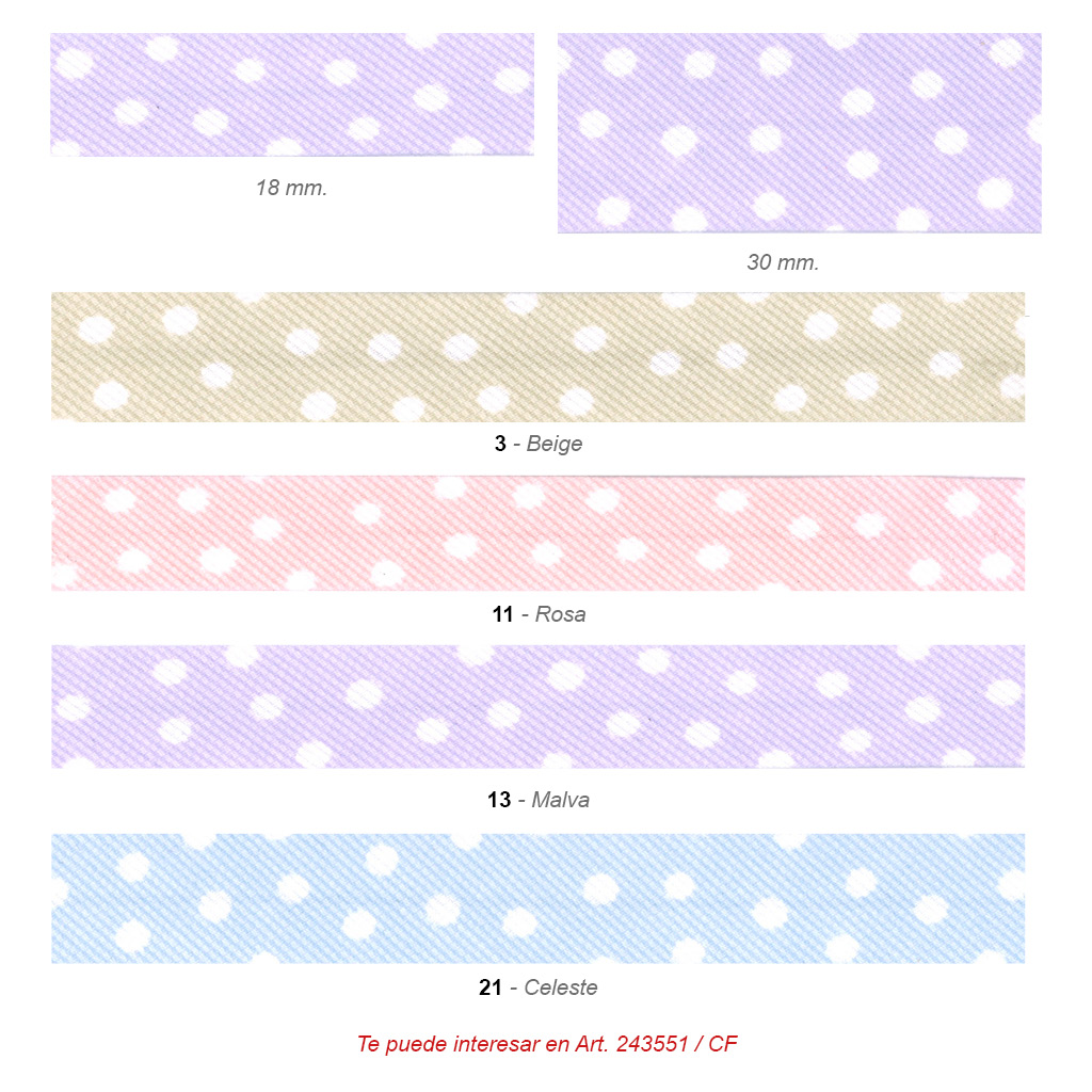 Cinta Bies piqué «Topos o lunares» 18 y 30 mm.