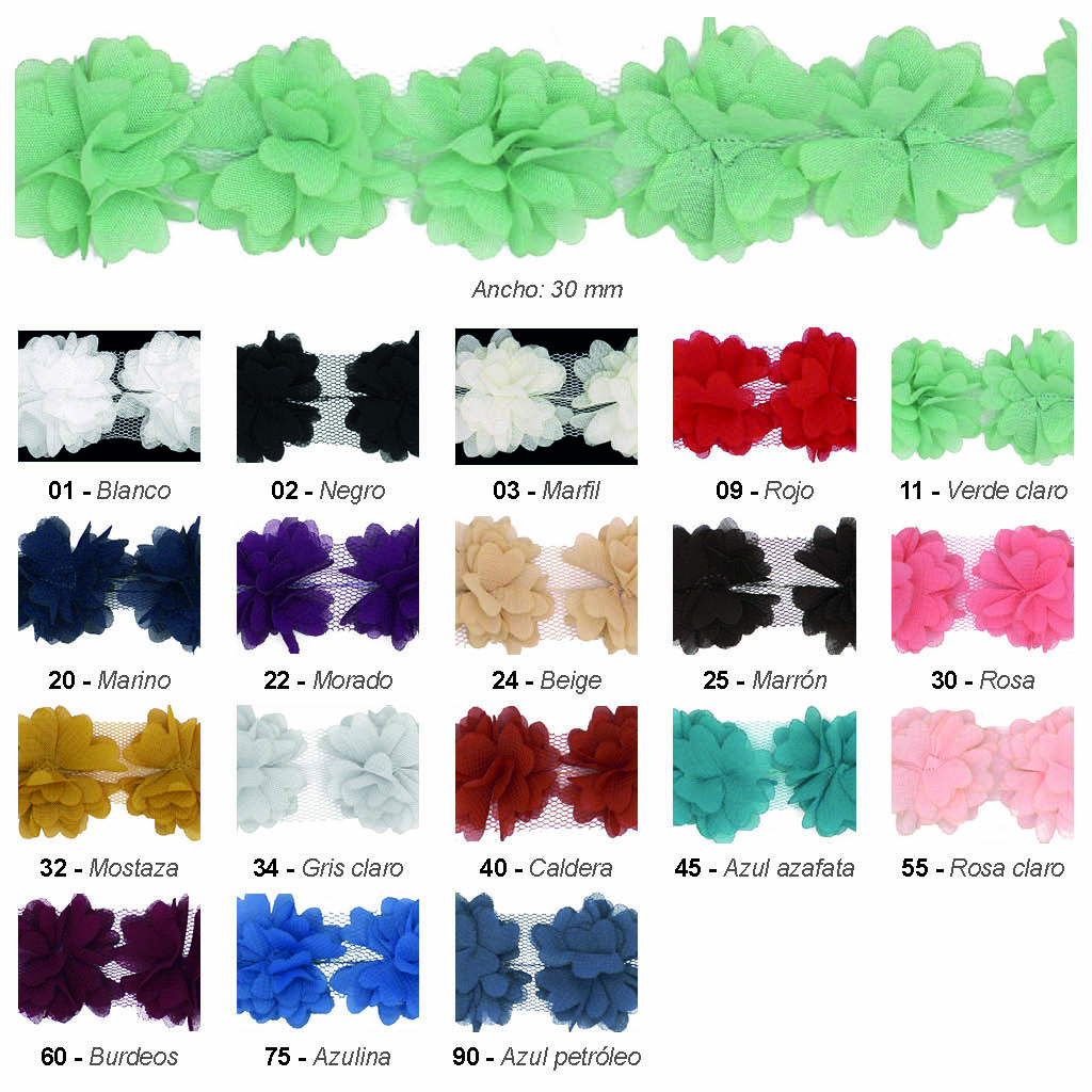 Tira flores de organza 30 mm - Imagen 2