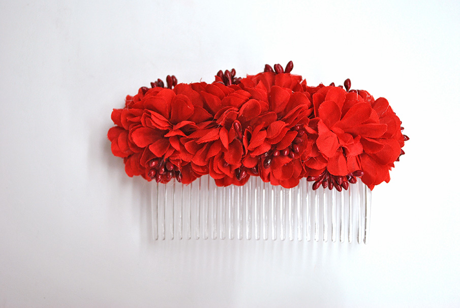 Peineta roja con flores - Imagen 2