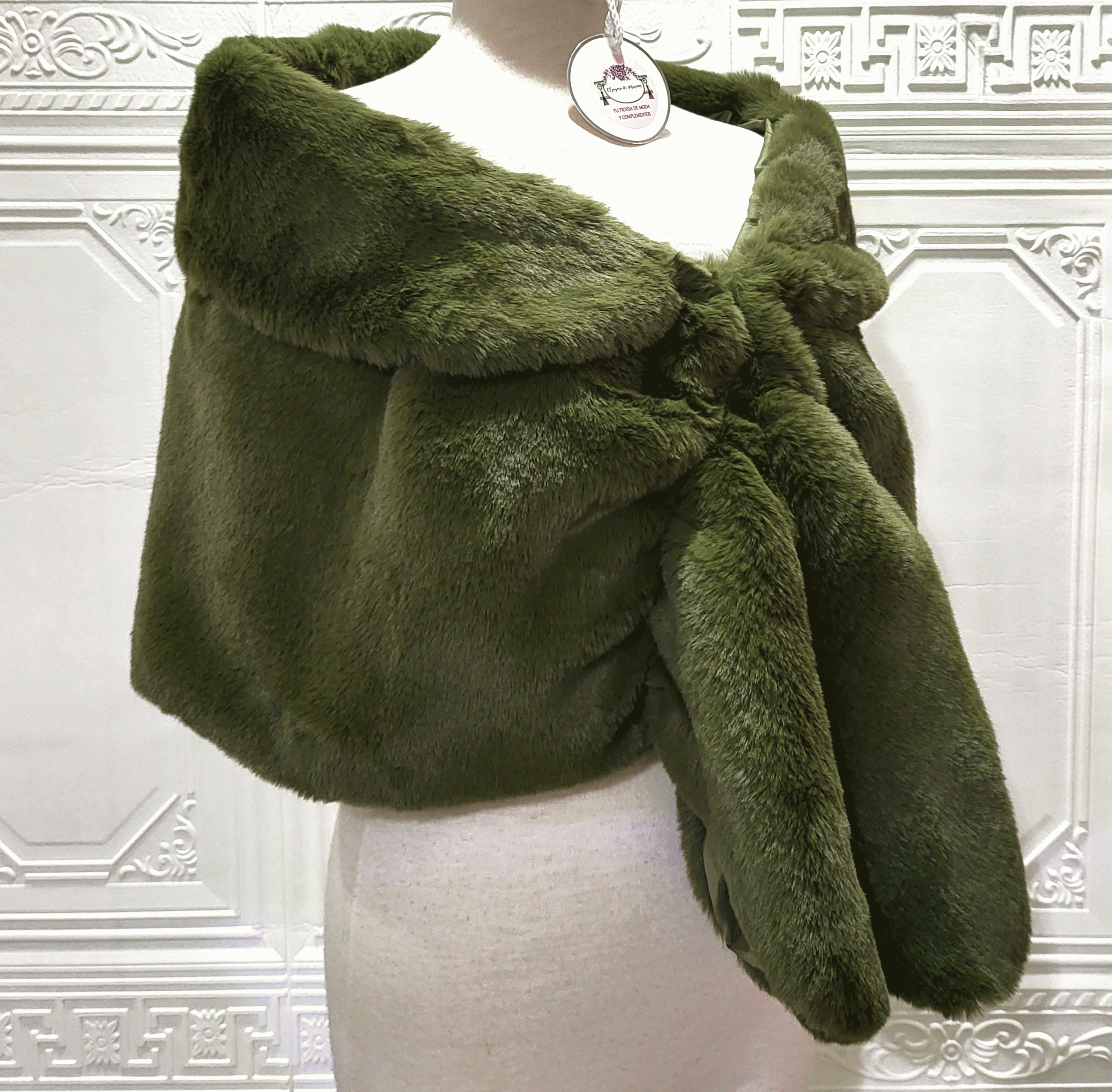 Estola verde kaki pelo sintético - Imagen 2