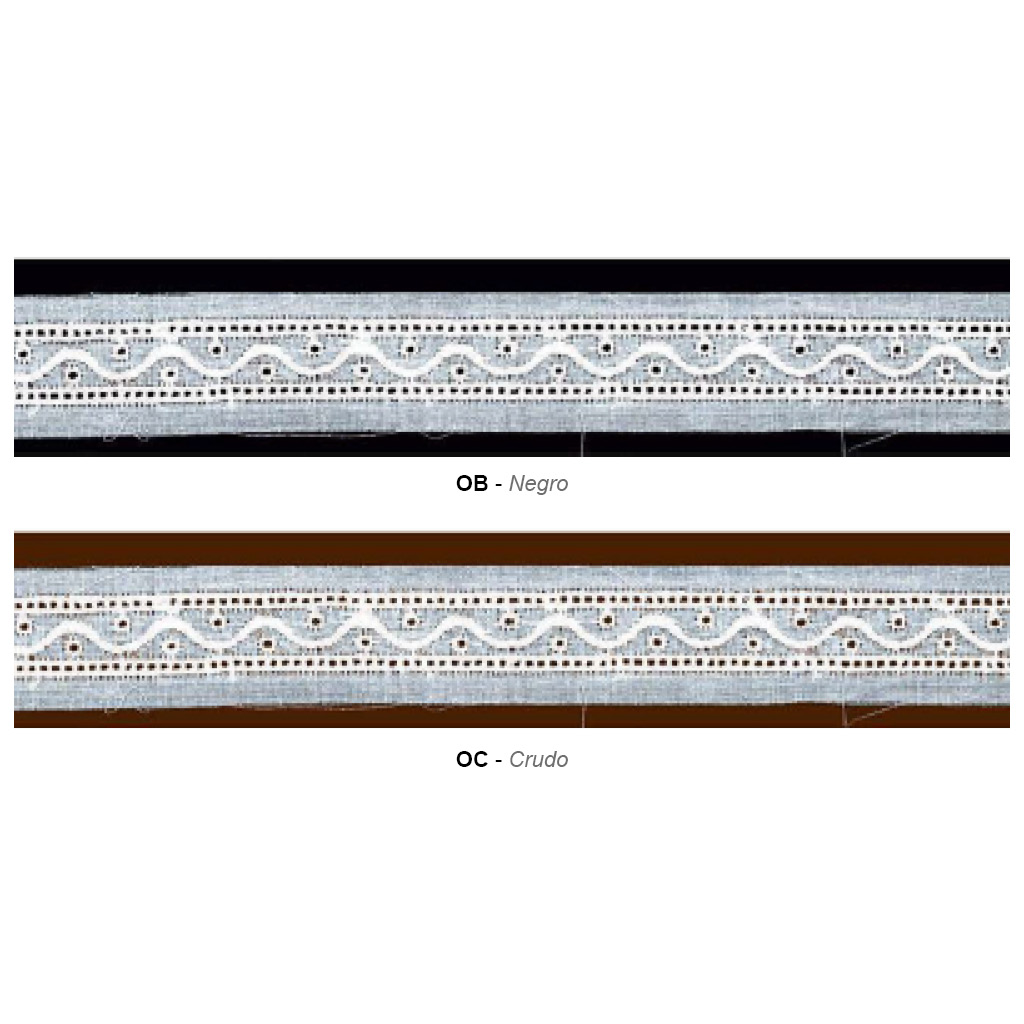 Tira bordada y entredos blanco y crudo 20 mm
