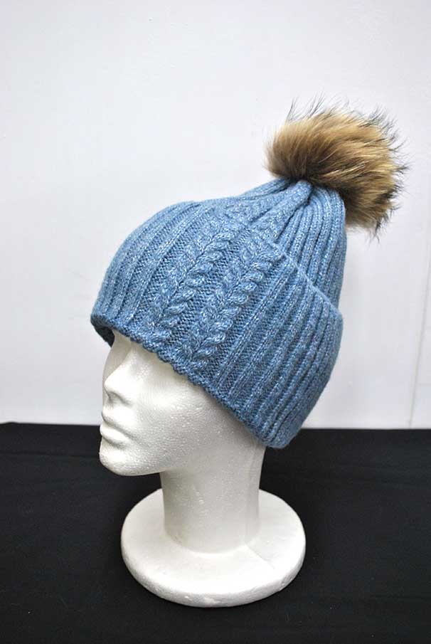 Gorro azul lana y pompón