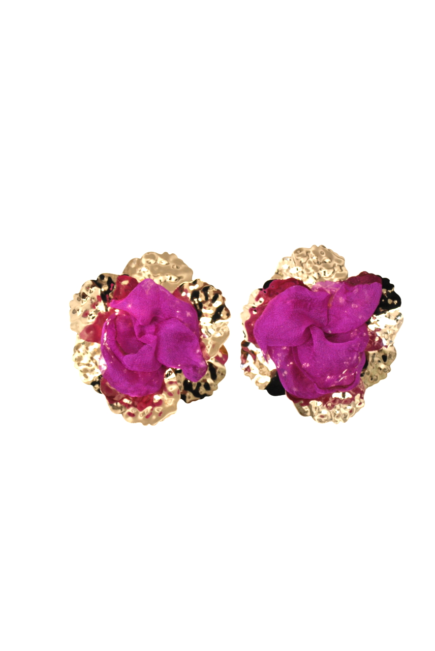 Pendientes dorados flor tela