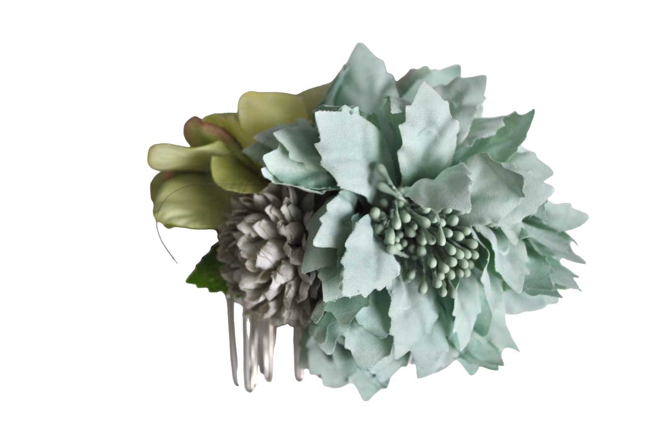 Peineta flores verde menta - Imagen 2