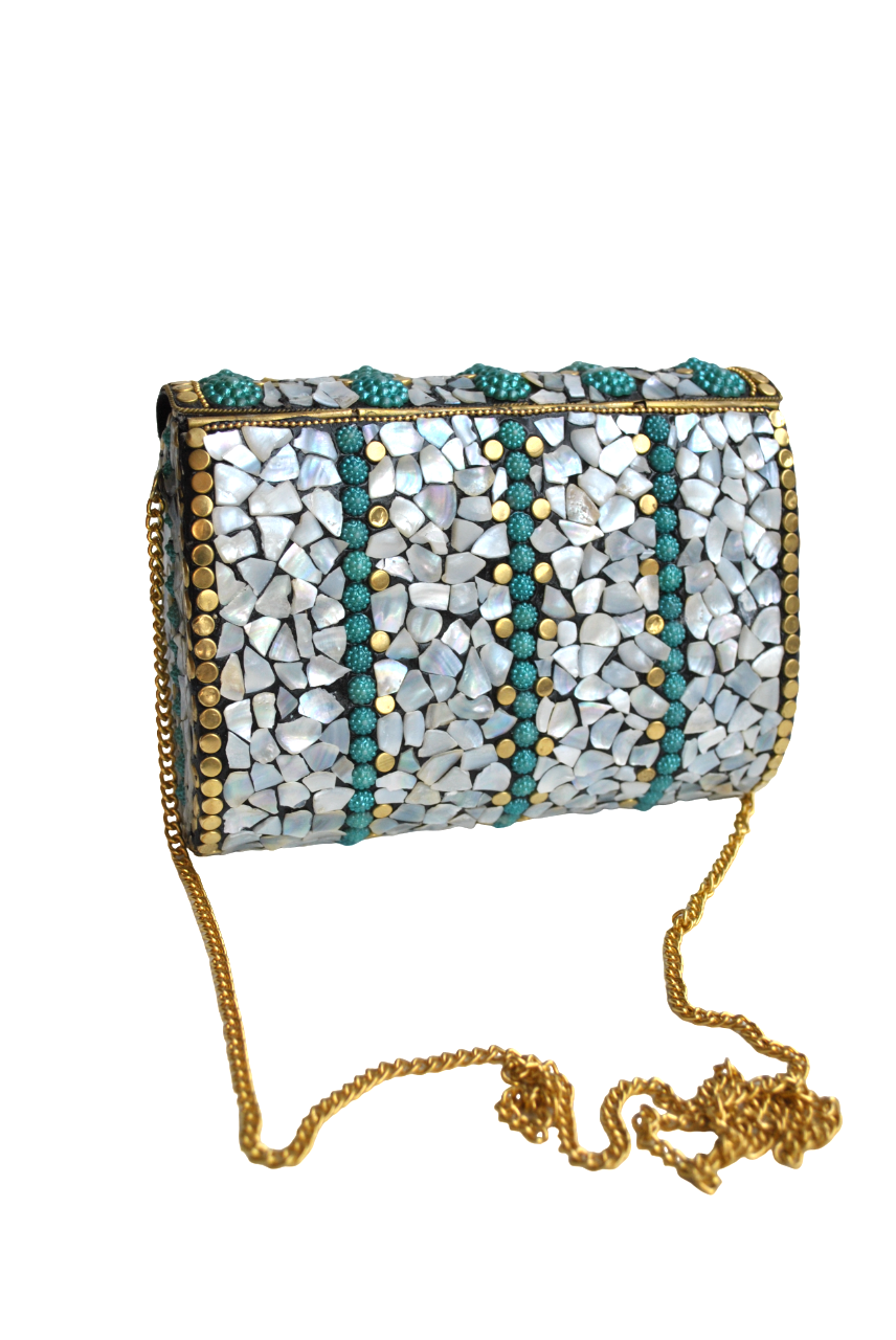 Clutch nácar con perlas turrquesa - Imagen 5