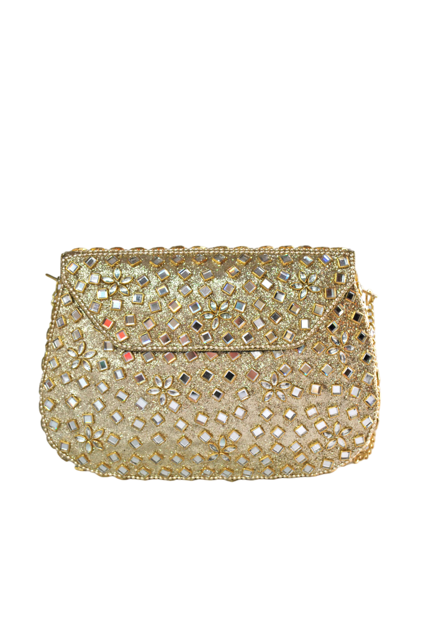 Clutch dorado cristales blancos