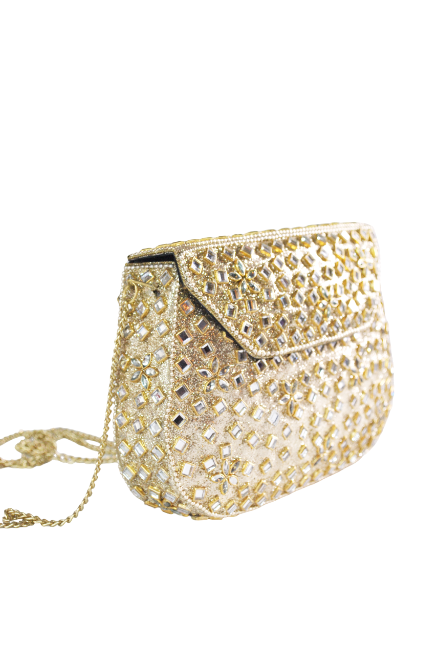 Clutch dorado cristales blancos - Imagen 3