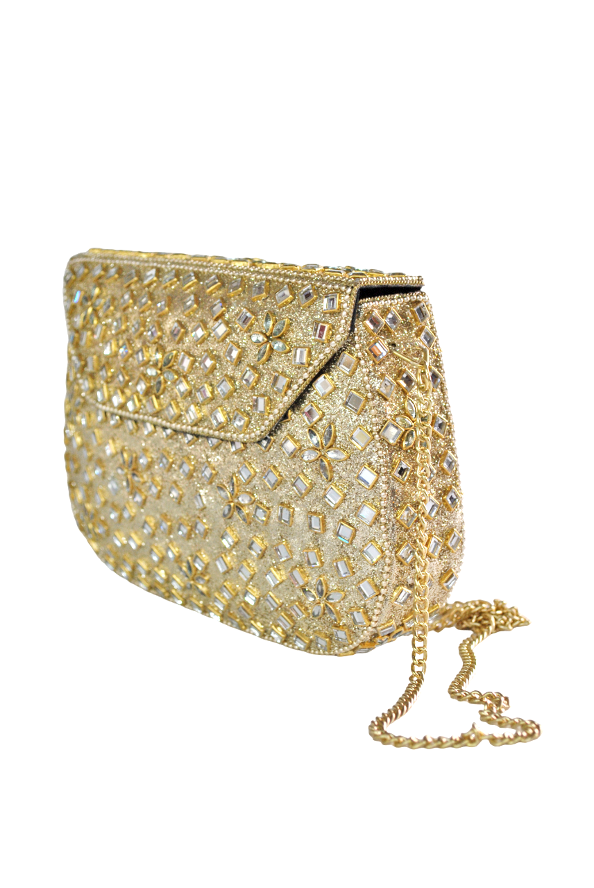Clutch dorado cristales blancos - Imagen 4