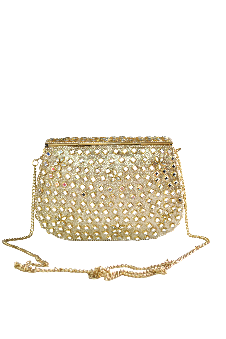 Clutch dorado cristales blancos - Imagen 5