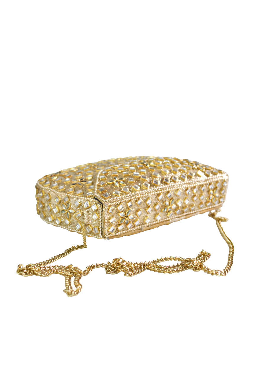 Clutch dorado cristales blancos - Imagen 6