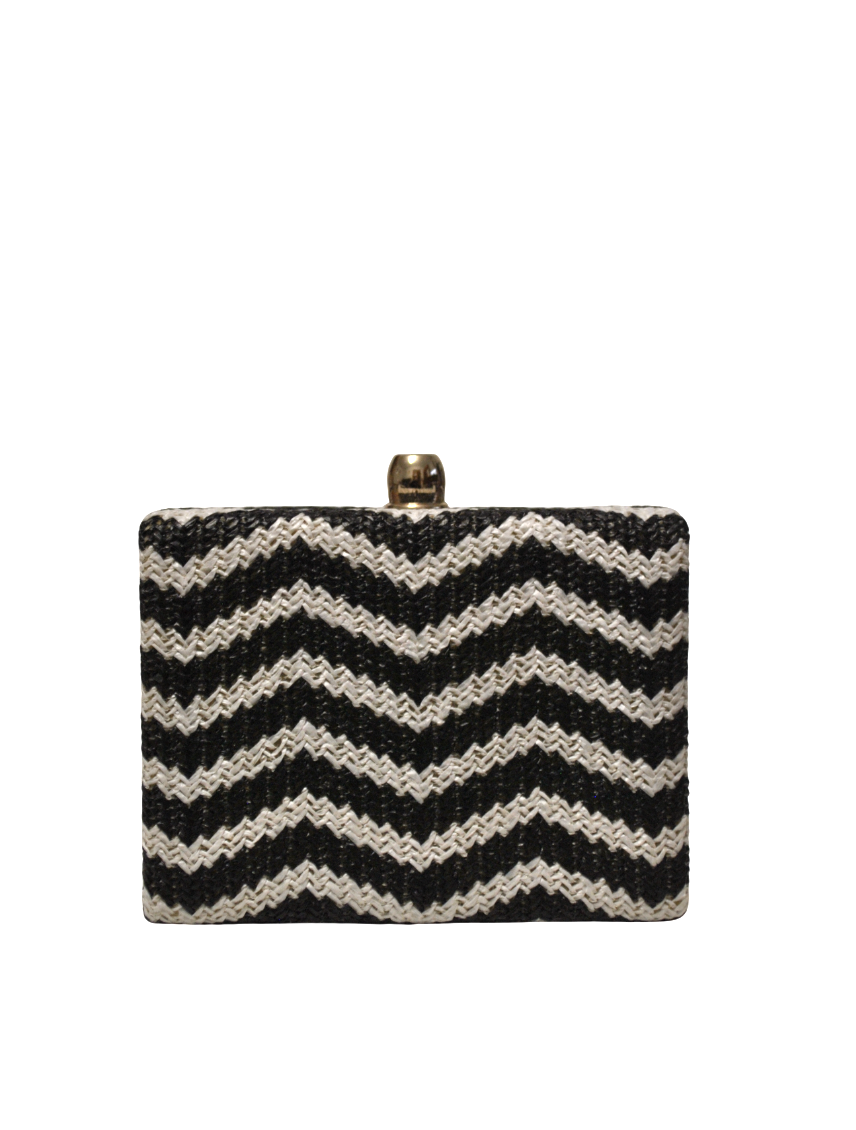 Clutch blanco y negro rafia - Imagen 4