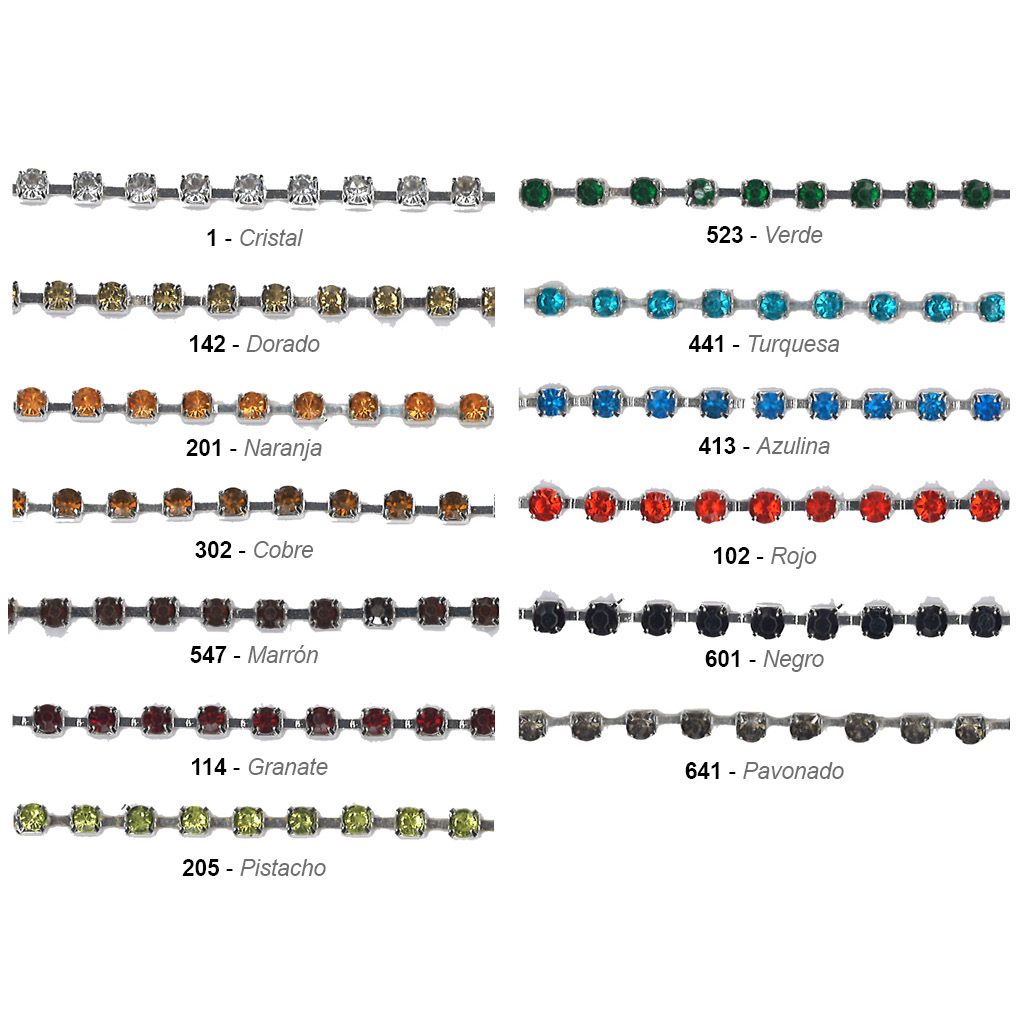 Tira de strass colores sobre base metal