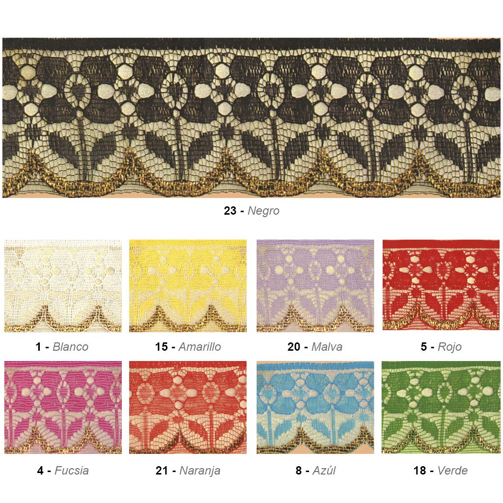 Encaje de nylon con lurex oro 45 mm