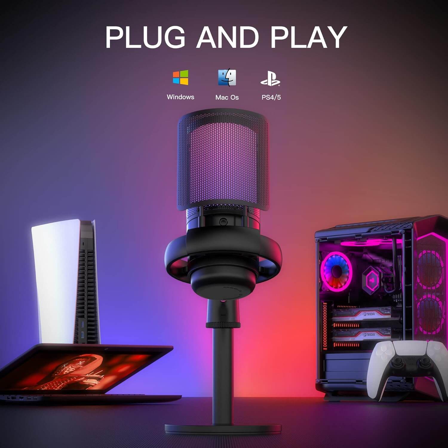 Micrófono USB Gamer RGB, Compatible Con PC/PS4/PS5/Mac - Imagen 4