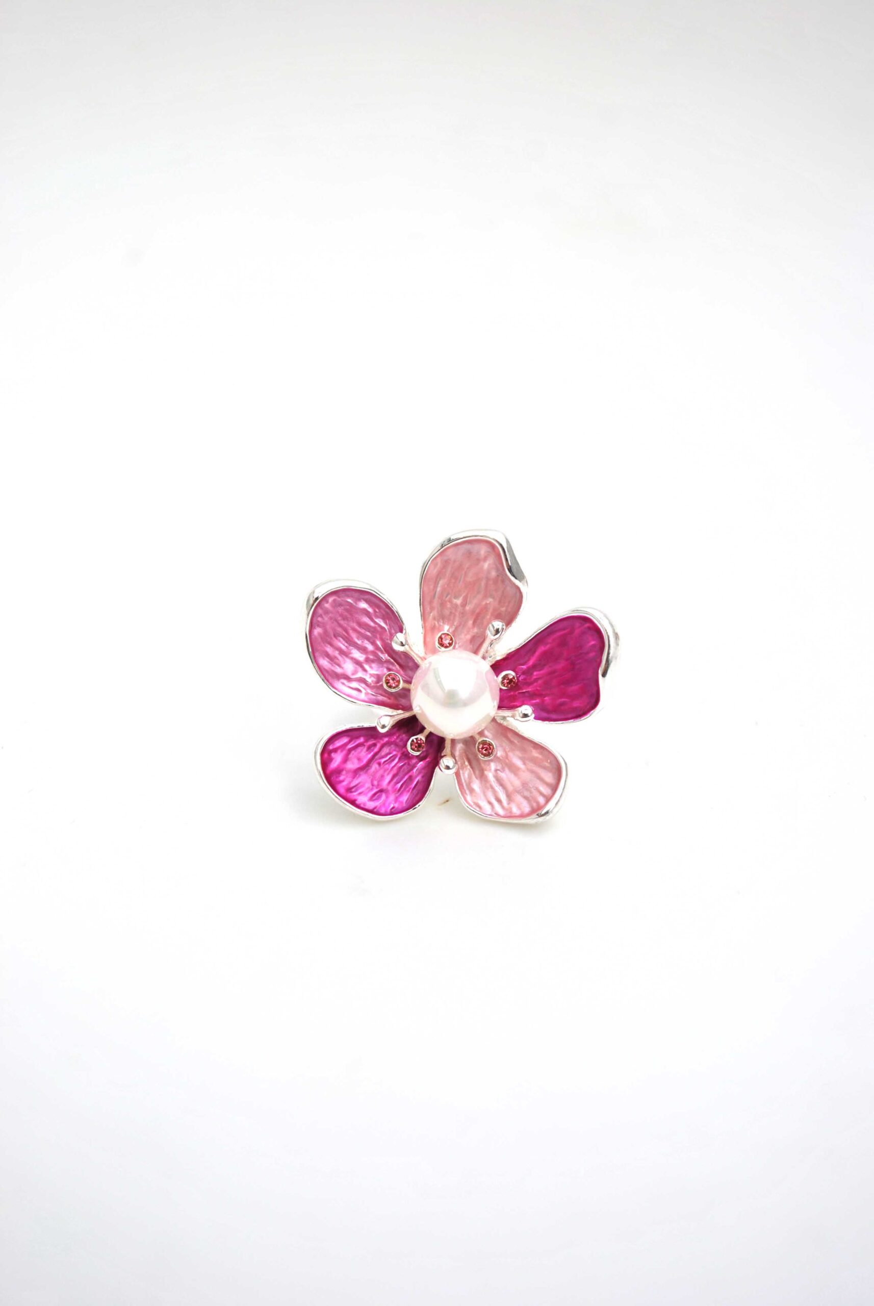 Anillo flor rosa y perla