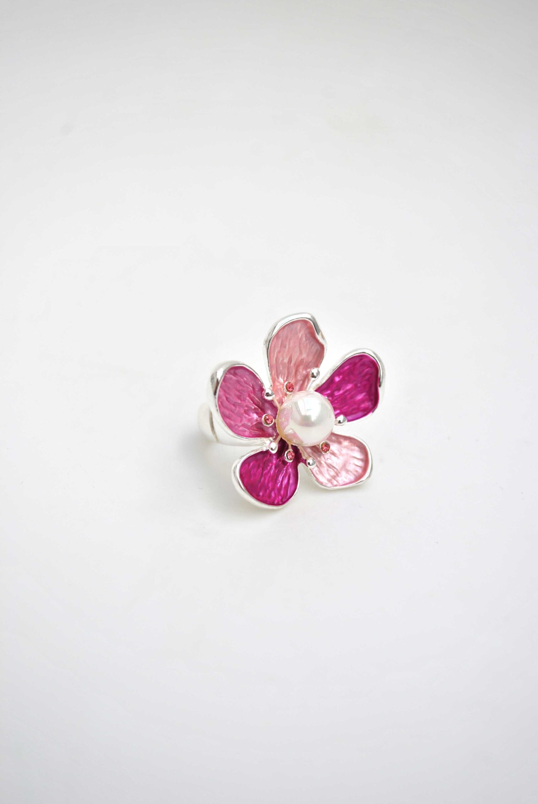 Anillo flor rosa y perla - Imagen 2