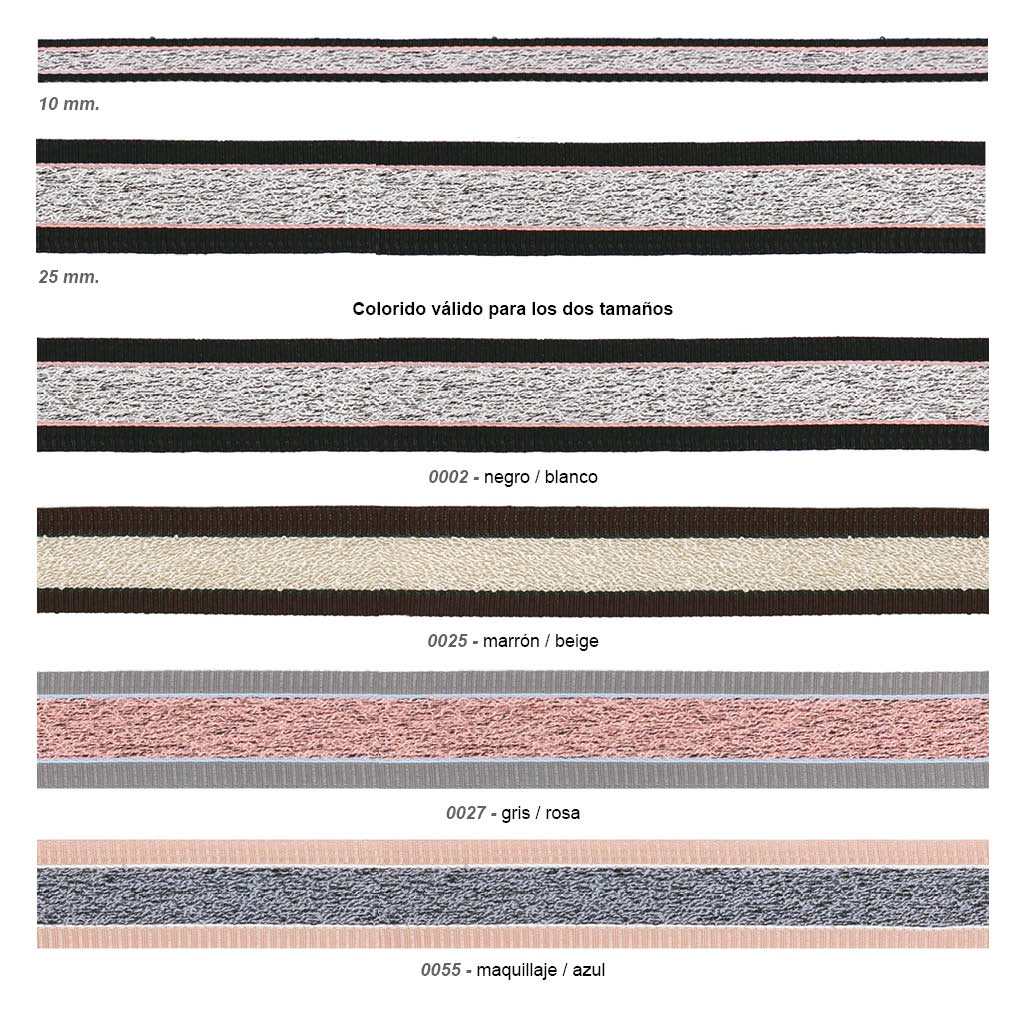 Cinta tejida con borde 10 y 25 mm.