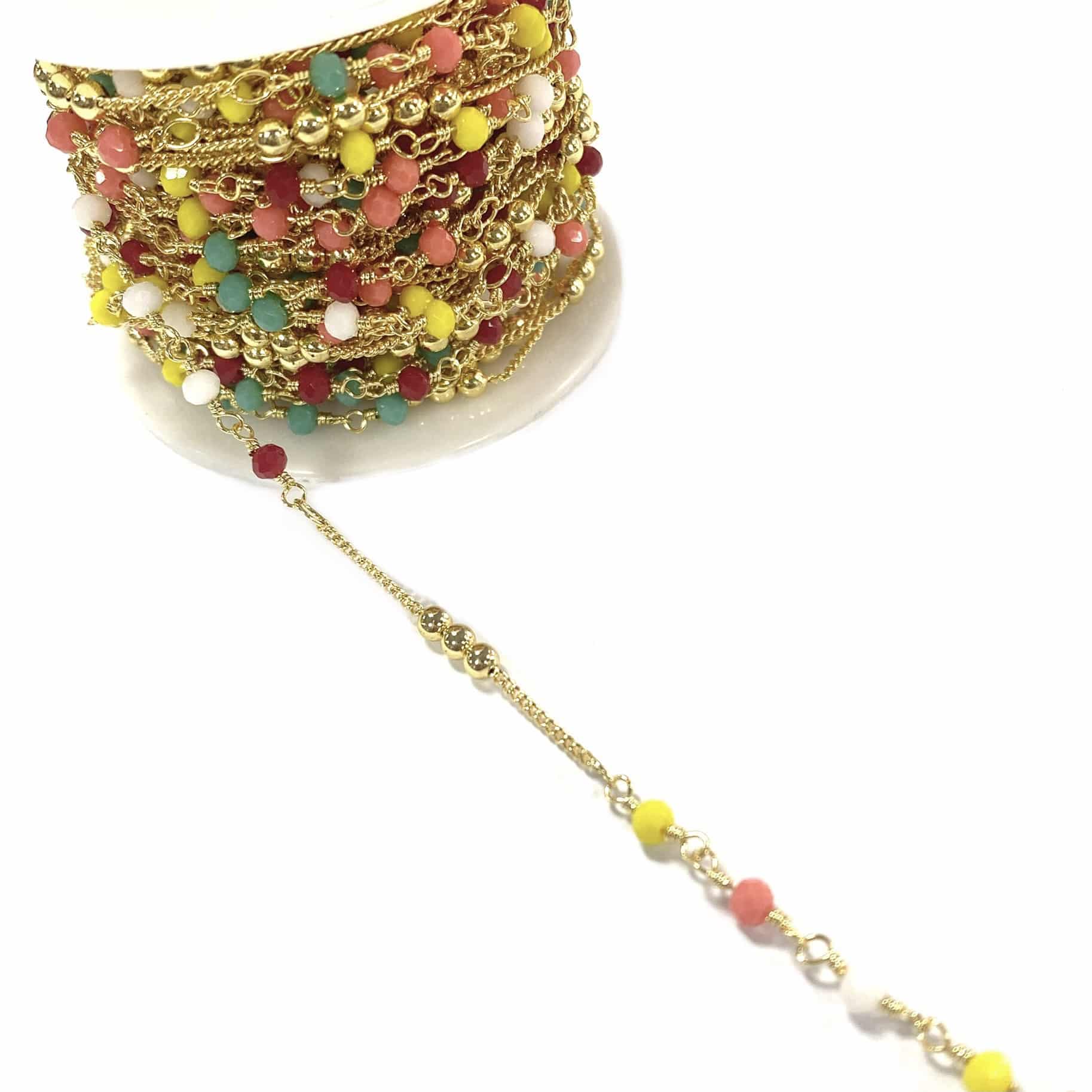 CADENA DORADA CON BOLAS OPACAS MULTICOLOR