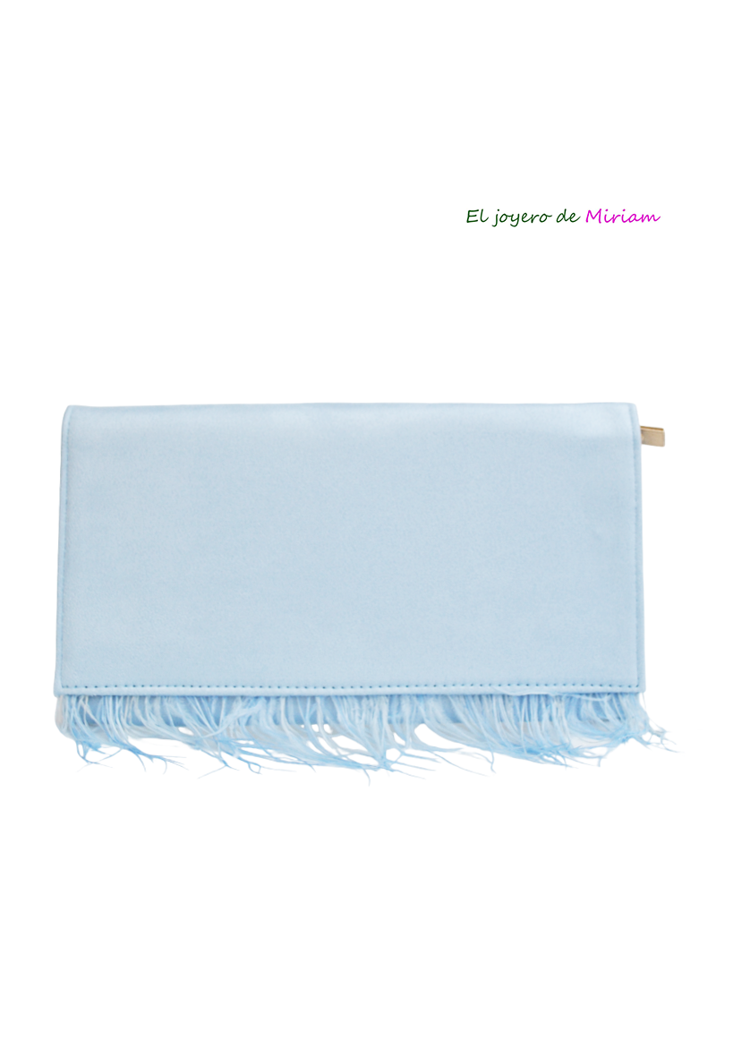 Cartera plumas azul celeste