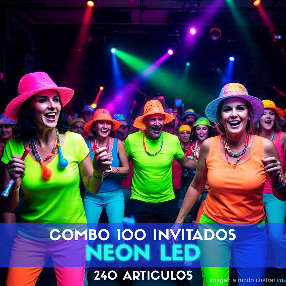 Combo Cotillón para 100 Invitados – 240 Artículos Luminosos NEON LED (Cantidades Variables)