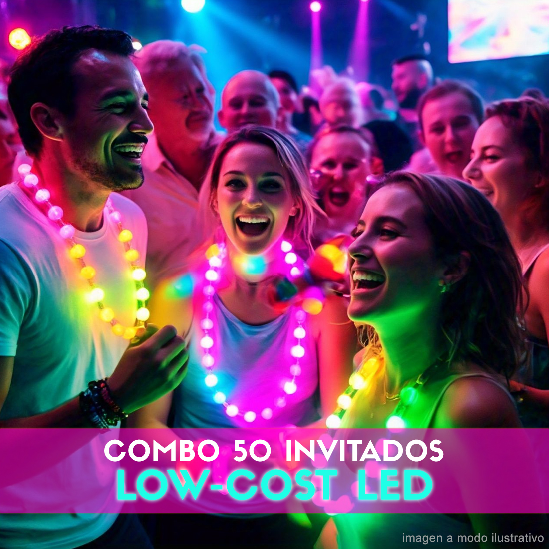 Combo Cotillón para 50 Invitados – Low-Cost LED (Cantidades Variables)