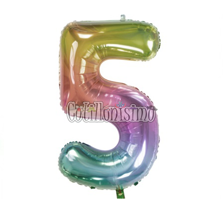 Globo Numero 5 Multicolor Metalizado 40cm