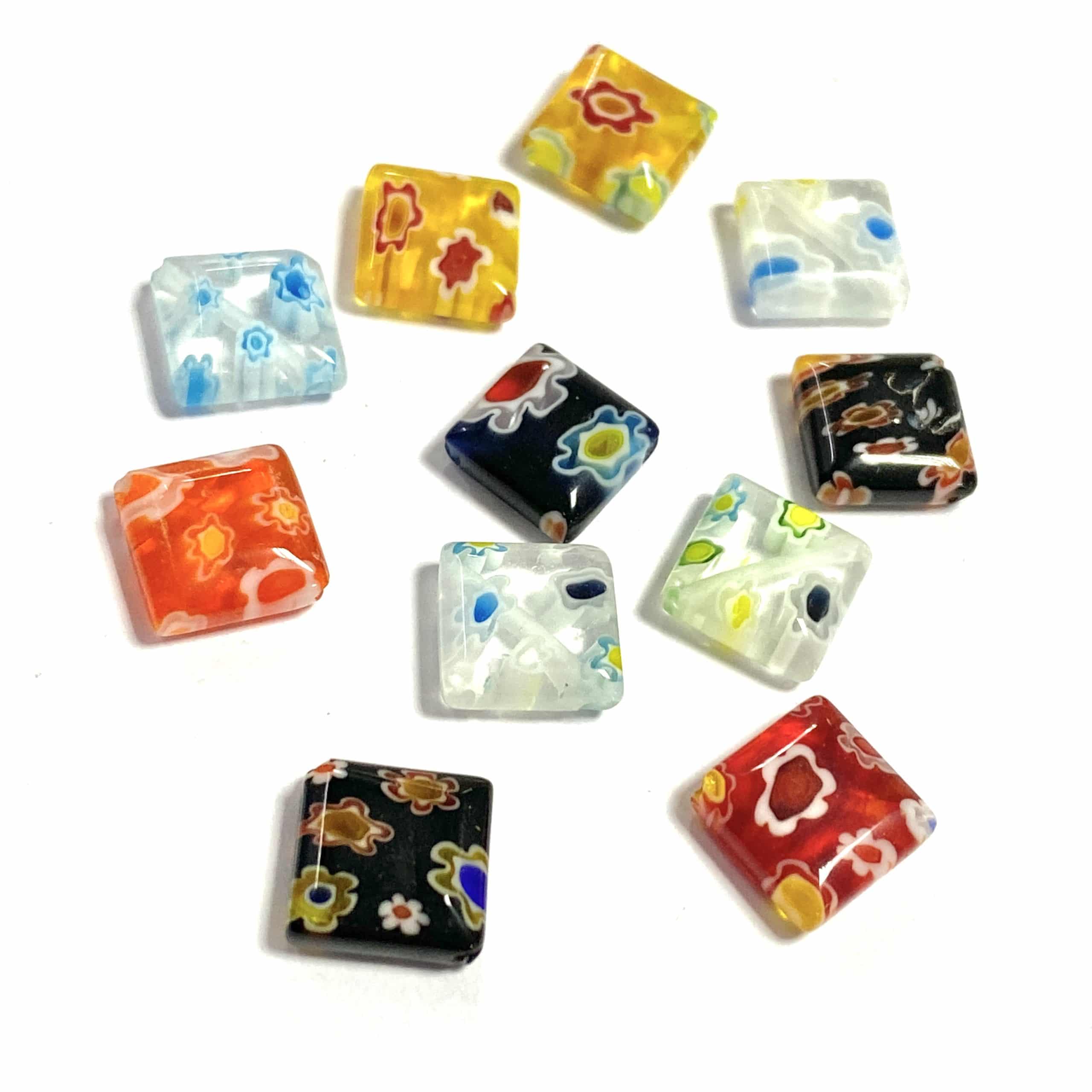 SURTIDO ABALORIOS CRISTAL DE MURANO CUADRADO 10MM (24 UDS)