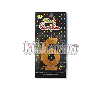 Vela Gibreada Numero 6 Color Dorado Magic Candles