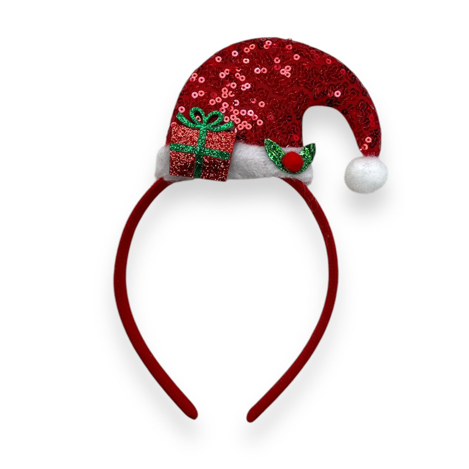 Vincha Gorro de Papa Noel con Regalos y Lentejuelas