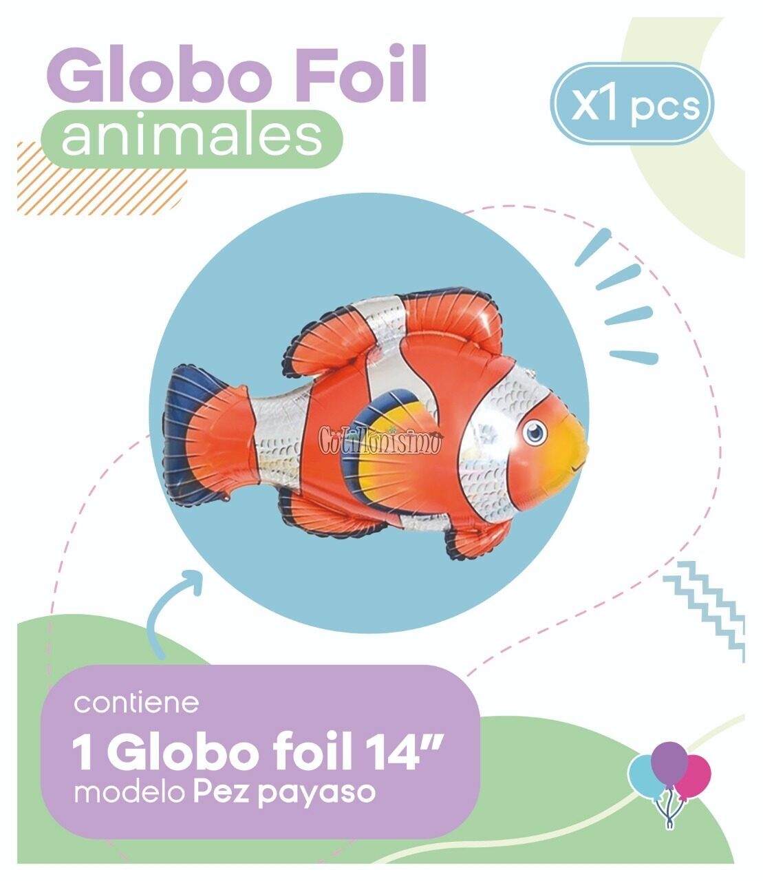 Globo PEZ PAYASO (14 Pulgadas) Apto Aire