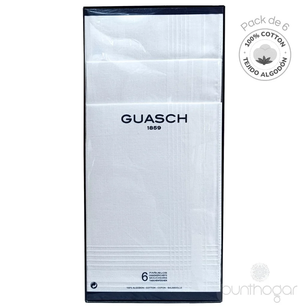 Estuche 6 pañuelos GUASCH hombre BLANCOS 100% algodón