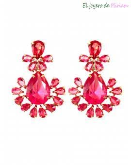 Pendientes pedrería rosa