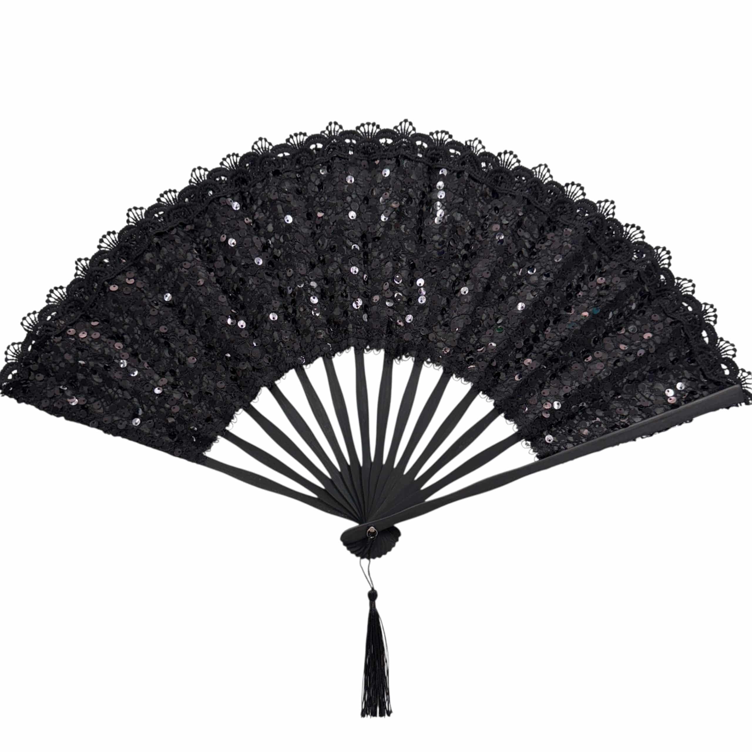 ABANICO DE LENTEJUELA NEGRO
