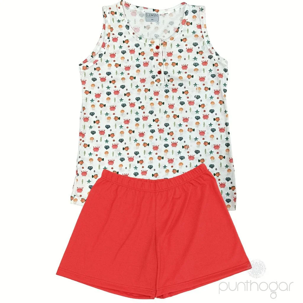 Pijama mujer sin mangas Leniss 7071 | Estampado del mar - Imagen 3