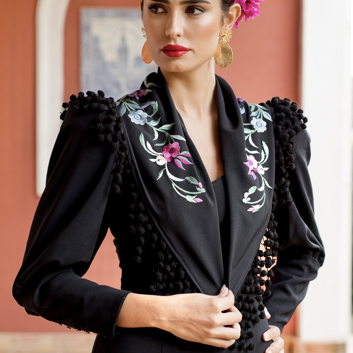 CONJUNTO RAMILLETE Y PENDIENTES DE FLAMENCA JEREZ - Imagen 5