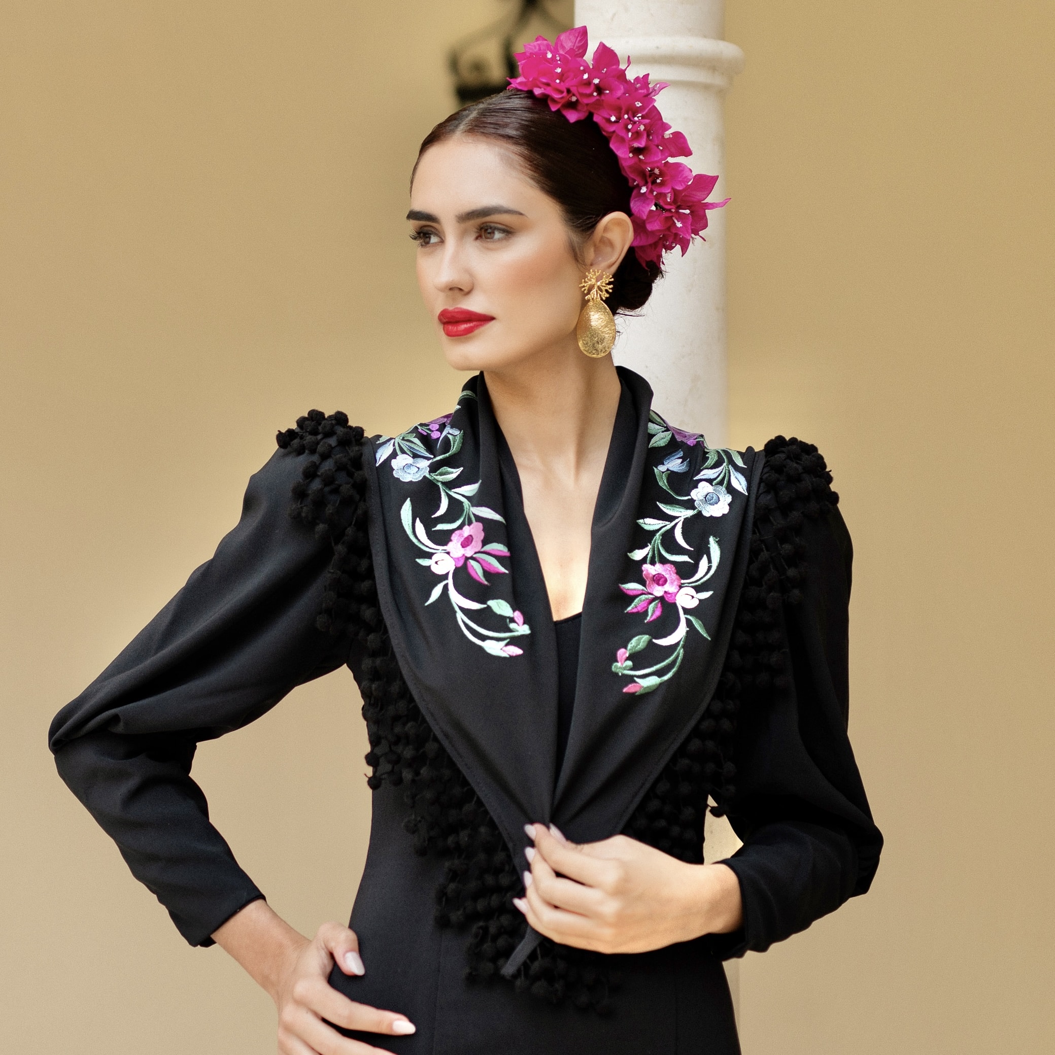 CONJUNTO RAMILLETE Y PENDIENTES DE FLAMENCA JEREZ - Imagen 2